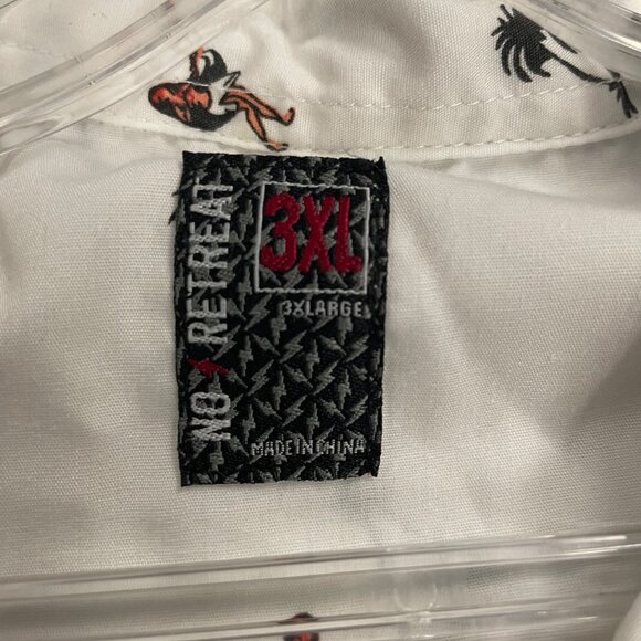 No Retreat Mens Hula Dancer Button Up Shirt Short Sleeve White/Multi Size 3XL - Picture 8 of 9